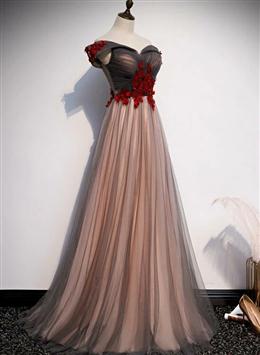 Picture of A-line Tulle Ruched Embellished Formal Dresses, Long Party Dresses